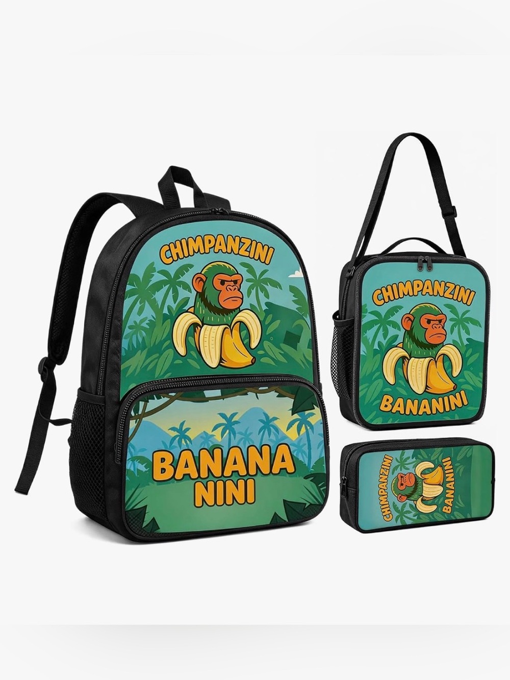 Zhazieon Chimpanzini Bananini Backpack Set with Lunch Bag & Pencil Case